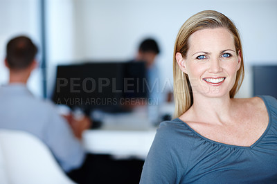 Buy stock photo Corporate, administration and woman in portrait in office with smile, professional and business people in workplace. Businesswoman, career or job with confidence or pride and working on new project