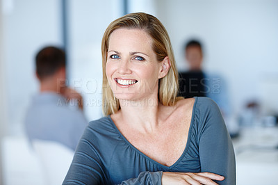 Buy stock photo Professional, employee or woman in portrait in office for creativity, career and business people in workplace. Businesswoman, graphic designer or job with pride or smile and working on new project