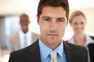 Buy stock photo Man, business and team with executive in portrait for corporate law firm with diversity, professional and collaboration. Male person, work and company workforce with unity for trust in market