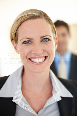 Buy stock photo Lawyer, smile and portrait of businesswoman in office with pride, legal company and career. Female person, cheerful and happy at law firm with confidence for professional, corporate job and joyful