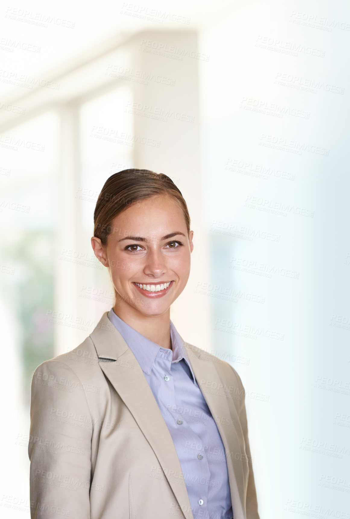 Buy stock photo Portrait, woman and attorney in office with pride for company, ideas and career commitment. Female lawyer, worker and smiling in workplace for business, professional advocate and legal career