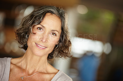 Buy stock photo Mature woman, portrait and confident with smile for work, career and job in office or workplace. Psychologist, happy and professional for psychology, healthcare and wellness with life experience