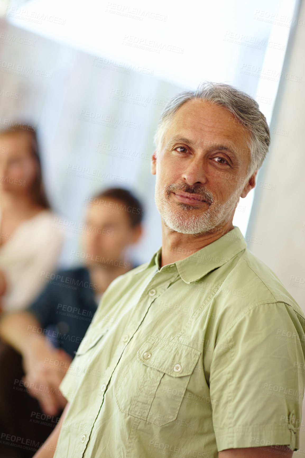 Buy stock photo Senior, man and pride with portrait for relax in home for retirement, holiday and vacation with confidence. Mature person, face and smile for family getaway with beard, house and casual outfit