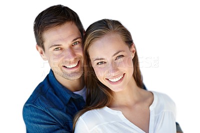 Buy stock photo An isolated portrait of a happy and affectionate young couple