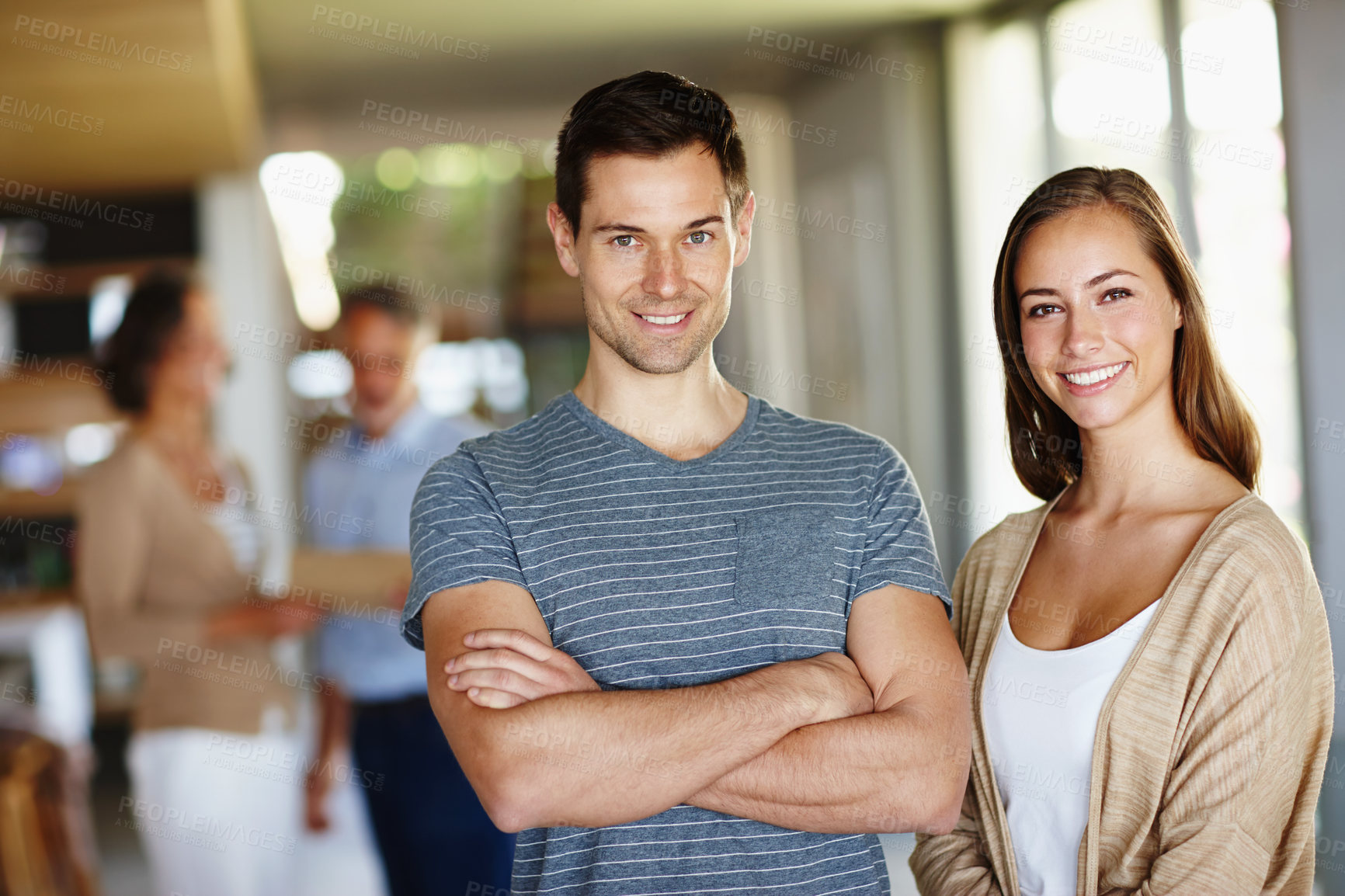 Buy stock photo Portrait, business people and teamwork in a modern office, startup and coworkers with confidence. Cooperation, partnership and man with woman and collaboration with pride and ambition with company