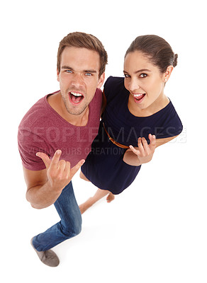 Buy stock photo Full length studio shot of a young couple looking excited