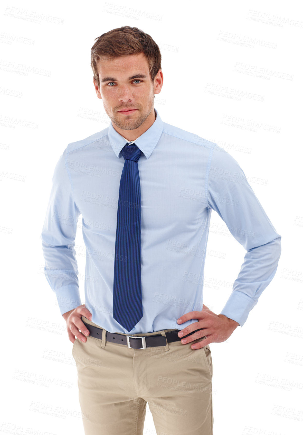 Buy stock photo Business man, portrait and serious with career confidence and employee fashion in studio. Corporate consultant, worker and professional ready for job with white background, pride and modern style 