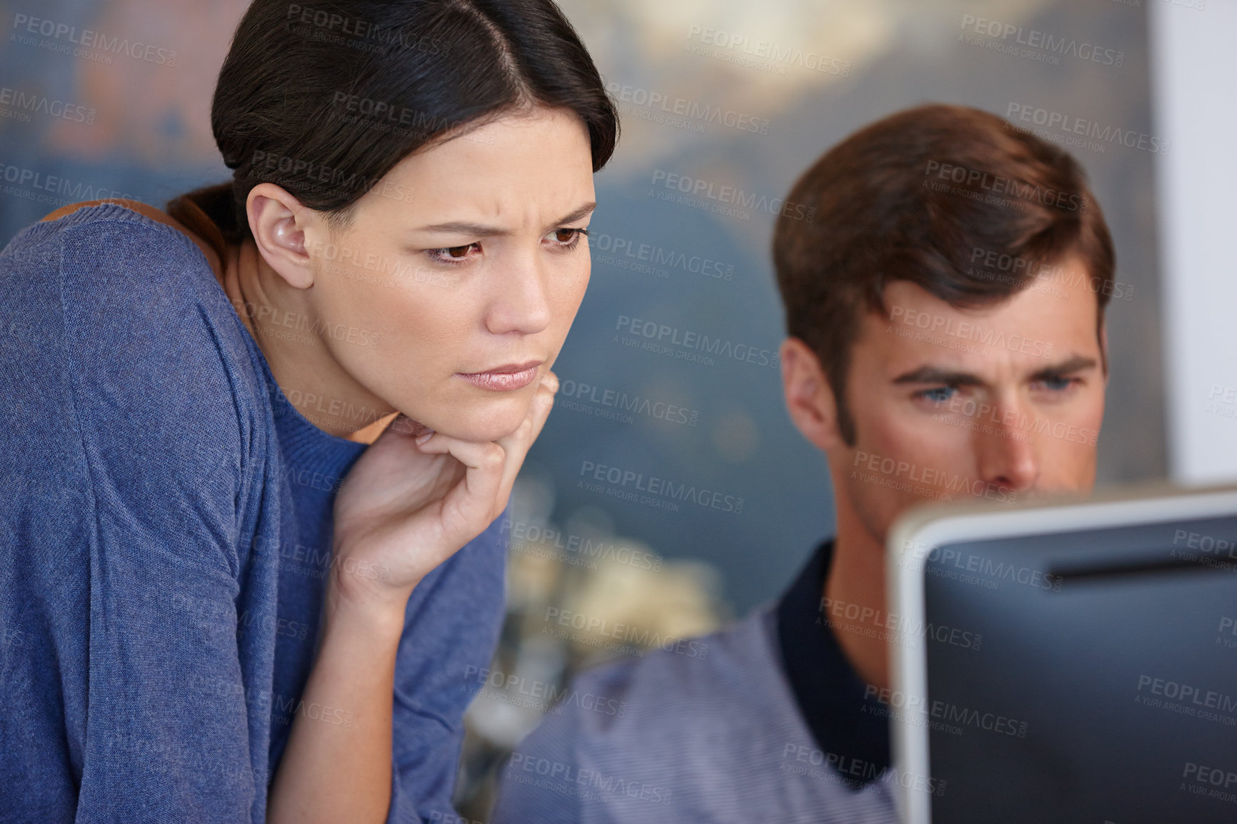 Buy stock photo Cropped shot of a couple using a computer at home 