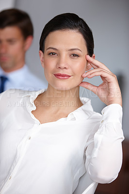 Buy stock photo Confident, woman and portrait of financial advisor in office for consultation on asset management with client. Professional, advice or person planning report, portfolio or review finance for business