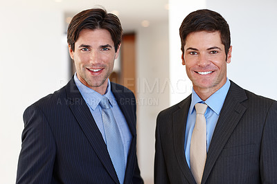Buy stock photo Businessmen, smile and portrait for company career, corporate planning and project management for work. Manager or consultant with ambition and pride for professional occupation for job duty