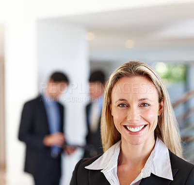 Buy stock photo Businesswoman, smile and portrait for company career, corporate planning and project management for work. Manager or consultant with ambition and pride for professional occupation for job duty