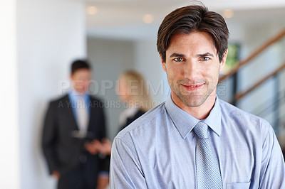 Buy stock photo Man, smile and portrait for career, corporate planning and project management for business in company. Manager or consultant with ambition and pride for profession and happy for work deadline duties
