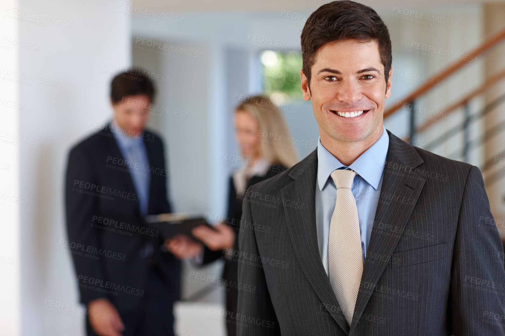 Buy stock photo Professional, man and happy portrait of financial advisor in company with confidence for consultation. Corporate, businessman and excited by knowledge on economy and working with clients in office