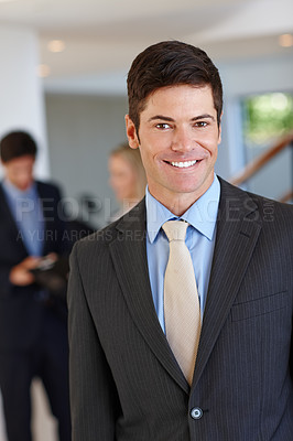 Buy stock photo Professional, man and happy portrait of financial advisor in company with confidence for consultation. Corporate, advice and businessman with knowledge on economy and working with clients in office