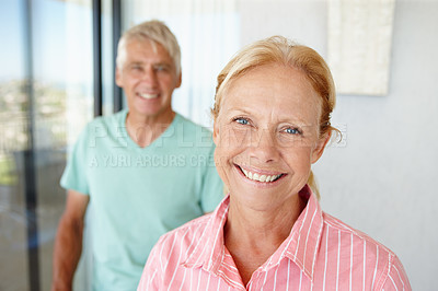 Buy stock photo Portrait of a mature couple at home
