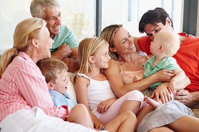 Buy stock photo Shot of a loving multi-generational family spending time together at home