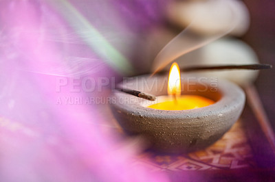 Buy stock photo Shot of incense and a candle 