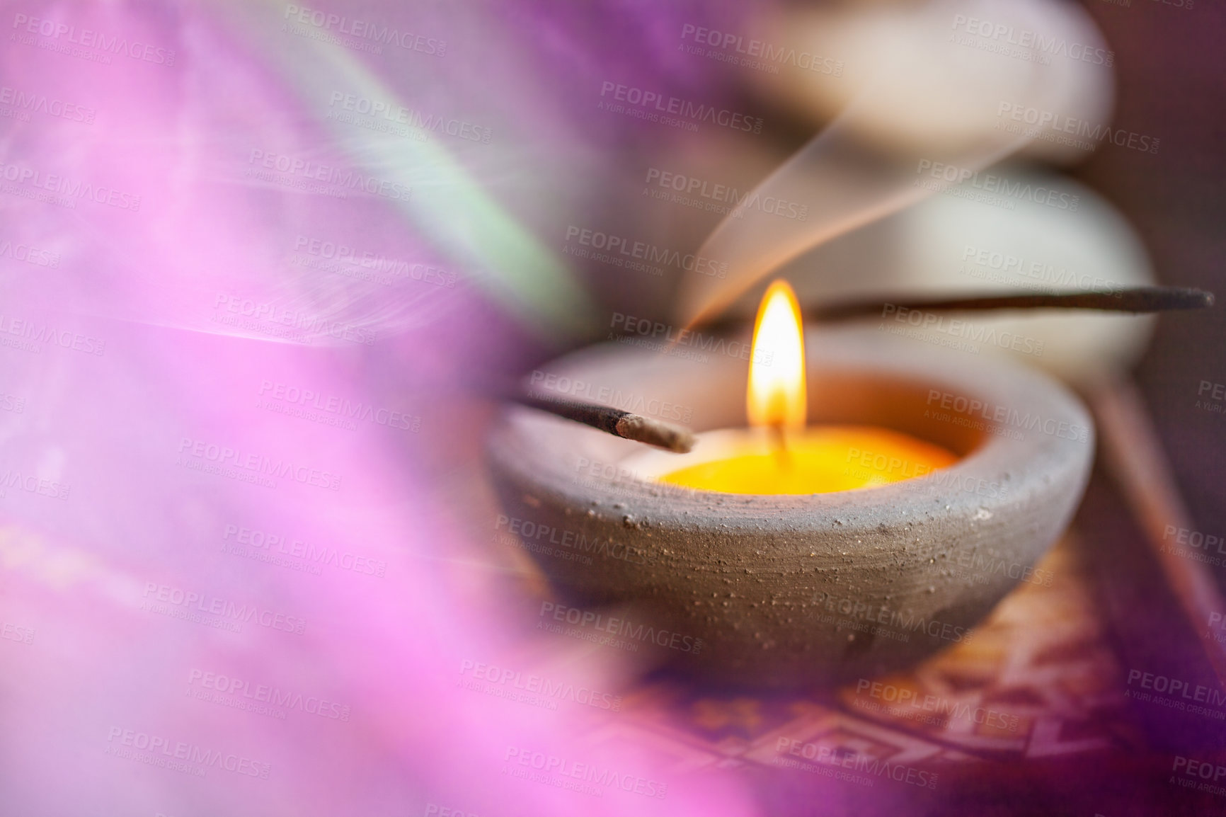 Buy stock photo Shot of incense and a candle 