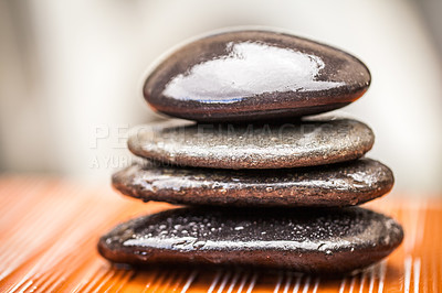 Buy stock photo Closeup shot of wet lastones stacked on each other