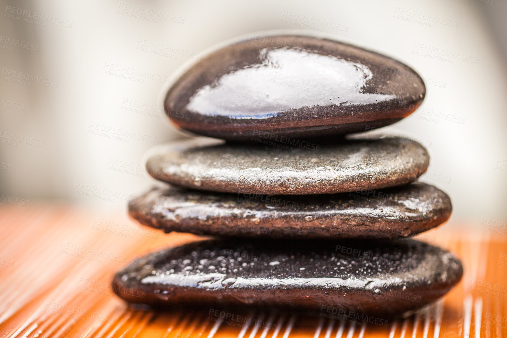 Buy stock photo Closeup shot of wet lastones stacked on each other