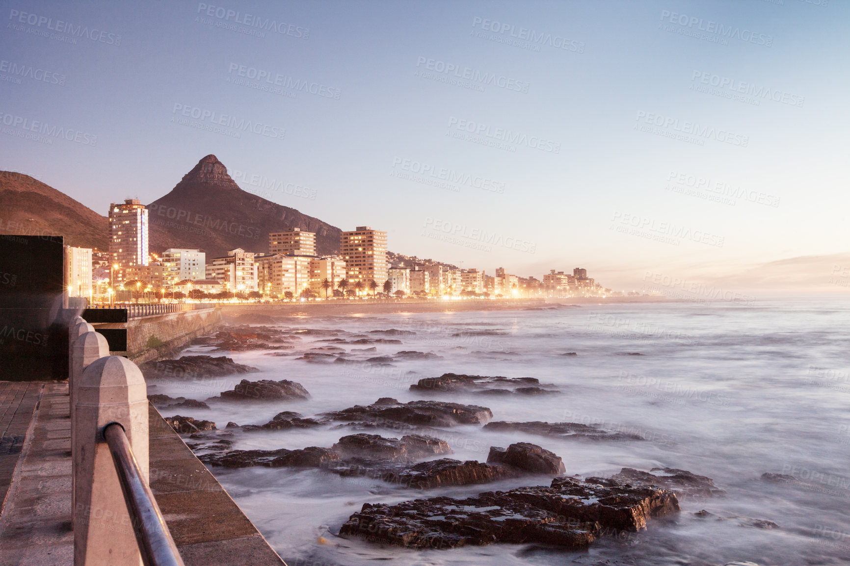 Buy stock photo Cropped shot of a coastline city