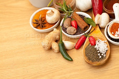 Buy stock photo Cropped shot of an assortment of colorful spices 