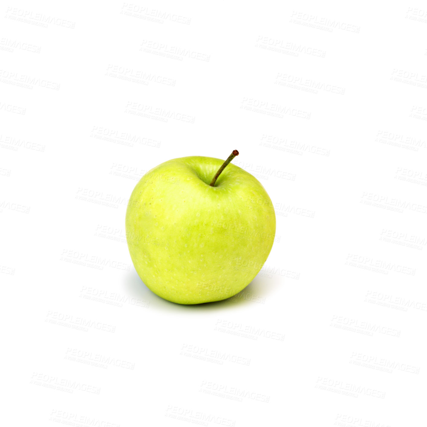 Buy stock photo Apple, green fruit and nutrition for vitamin c, minerals and detox on isolated white background. Food, closeup and organic produce for natural wellness, healthy diet and eating on studio backdrop