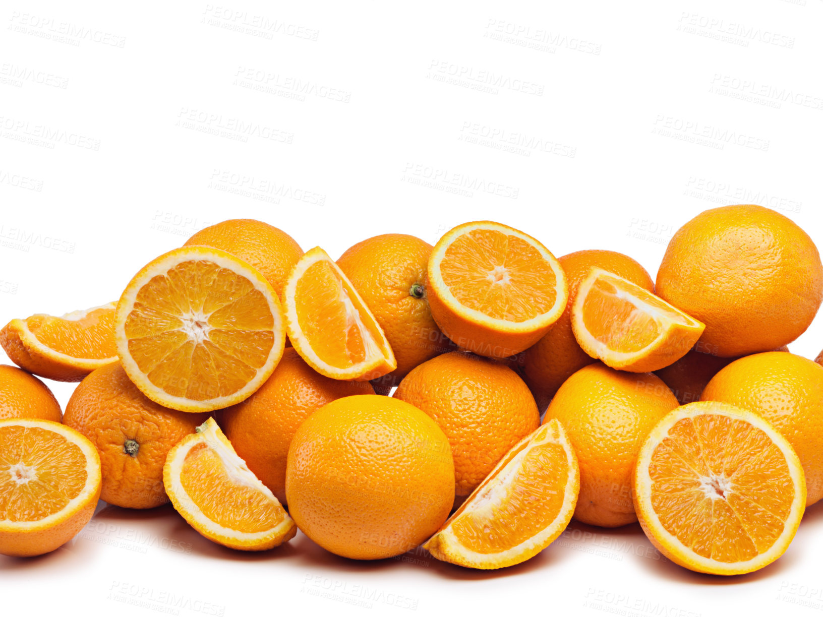 Buy stock photo Orange, vitamin C and citrus with nobody in studio for fiber, cardiovascular and health or wellness. Nutrition, healthy and food as fruit, antioxidant and juice for organic, eating and diet as snack