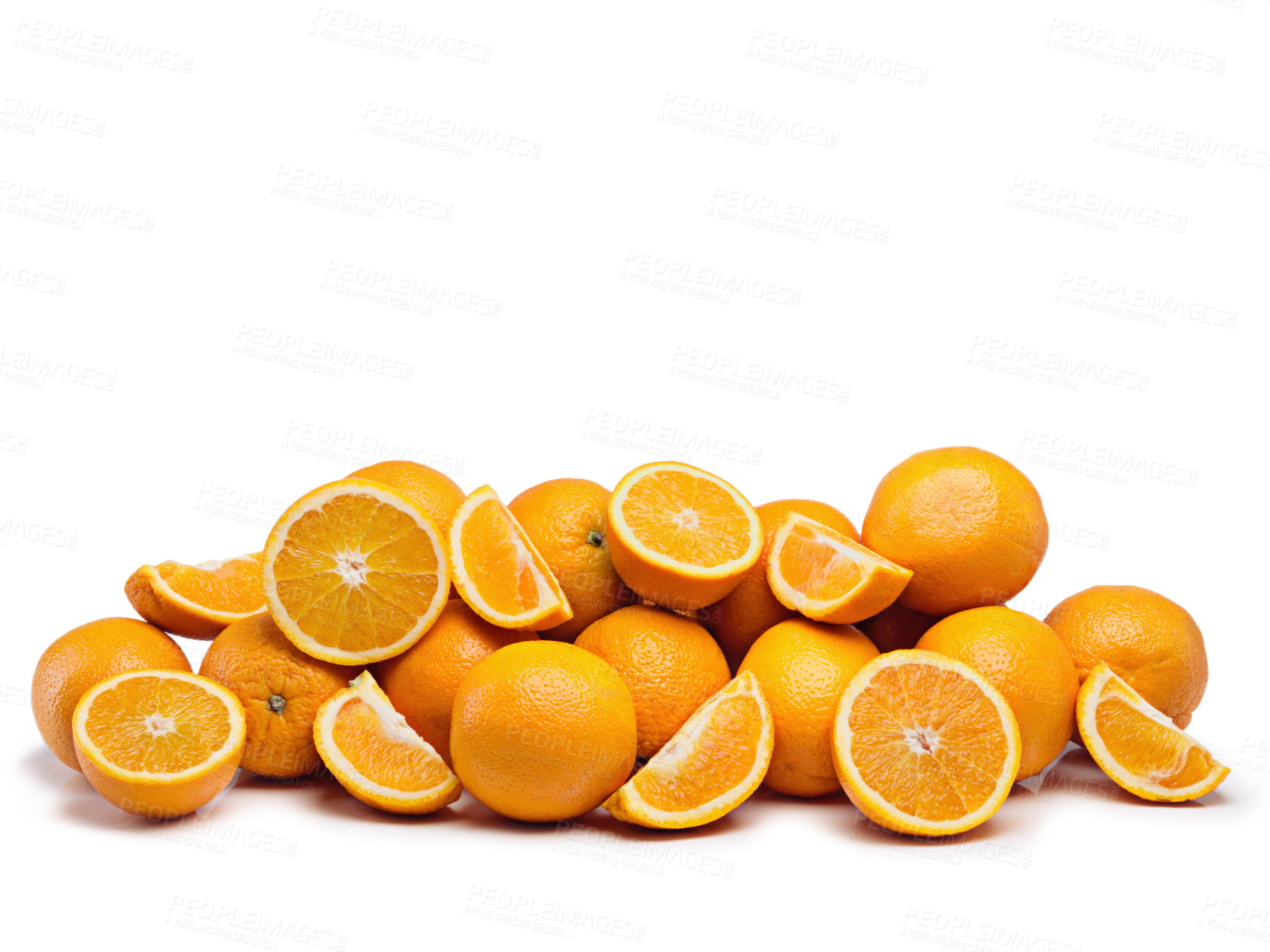 Buy stock photo Vitamin C, citrus and orange with fiber, slices in studio for health or wellness in mockup space. Nutrition, healthy and food as fruit, antioxidant and juice for organic, eating and diet as snack