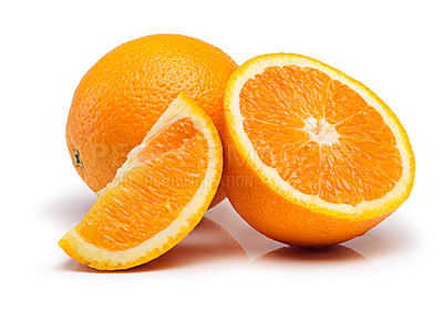 Buy stock photo Vitamin C, citrus and orange with nobody in white background for fiber, heart health and wellness. Nutrition, healthy and food as fruit, antioxidant and juice for organic, eating and diet as snack