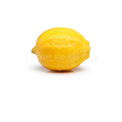 Buy stock photo Lemon, studio and isolated on white background for natural vitamin c, health, nutrition and wellness of organic drink. Harvesting, fresh and citrus fruit from farm for sweet refreshing lemonade