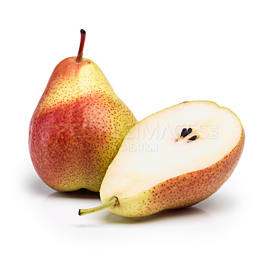 Buy stock photo Rosemary pear, fruit and stem in studio for vitamin c, diet and healthy nutrition on isolated white background. Food, organic produce and grocery for natural wellness, detox and citrus on mockup