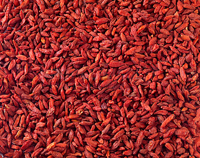 Buy stock photo Full frame studio shot of a pile of goji berries