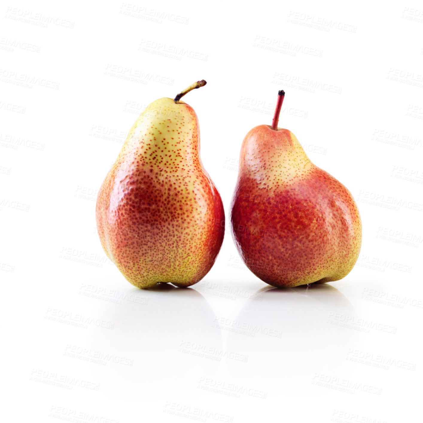 Buy stock photo Still life, studio and pears or backdrop and alone for advertisement, fruit or food and wellness. Fresh produce, zoom and isolated on white background for health or red, natural or color and healthy