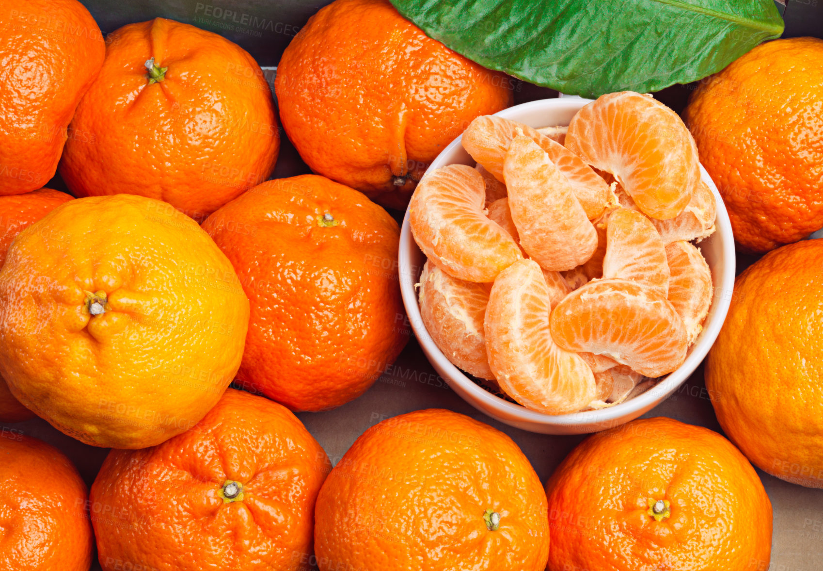 Buy stock photo Fruit, healthy and tangerine slice for diet or weight loss in studio, closeup or zoom and orange. Mandarin, food and group or tropical with vitamin c for wellness, eating and nutrition or natural