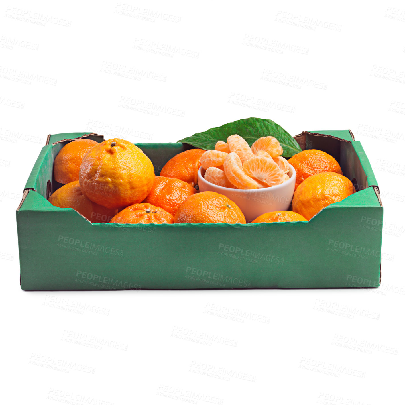 Buy stock photo Fresh, fruit and healthy tangerine for diet on isolated studio with white background for natural, vitamins, nutrition and snack in container. Vegan, organic and sweet citrus nectarines for wellness

