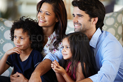 Buy stock photo Cropped shot of a beautiful two-child family