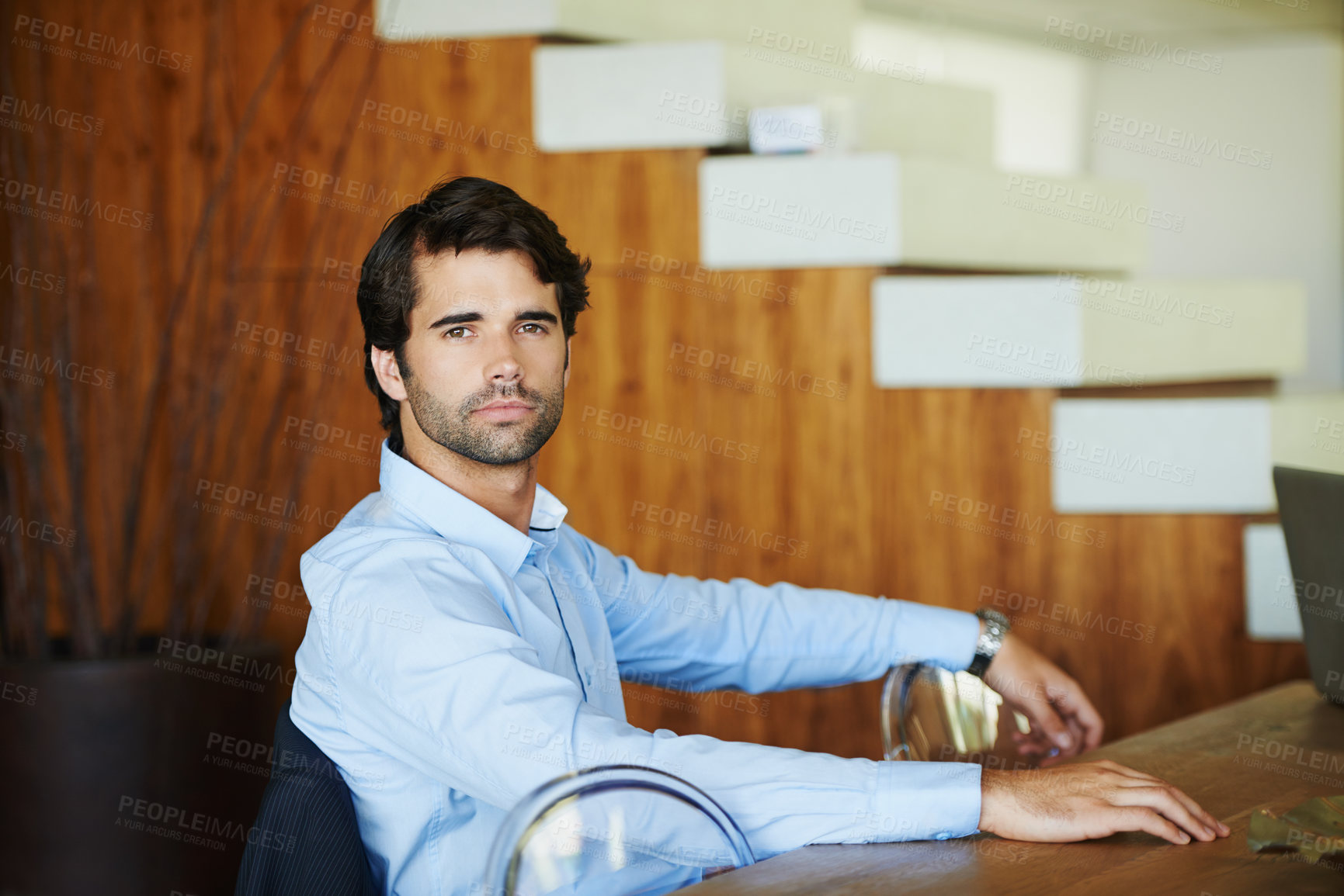 Buy stock photo Serious, business and man in office portrait for dedication in corporate career, determination and professionalism in workplace. Businessman, relax and human resources manager for company or job.