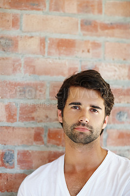Buy stock photo Headshot of a handsome male looking at the camera