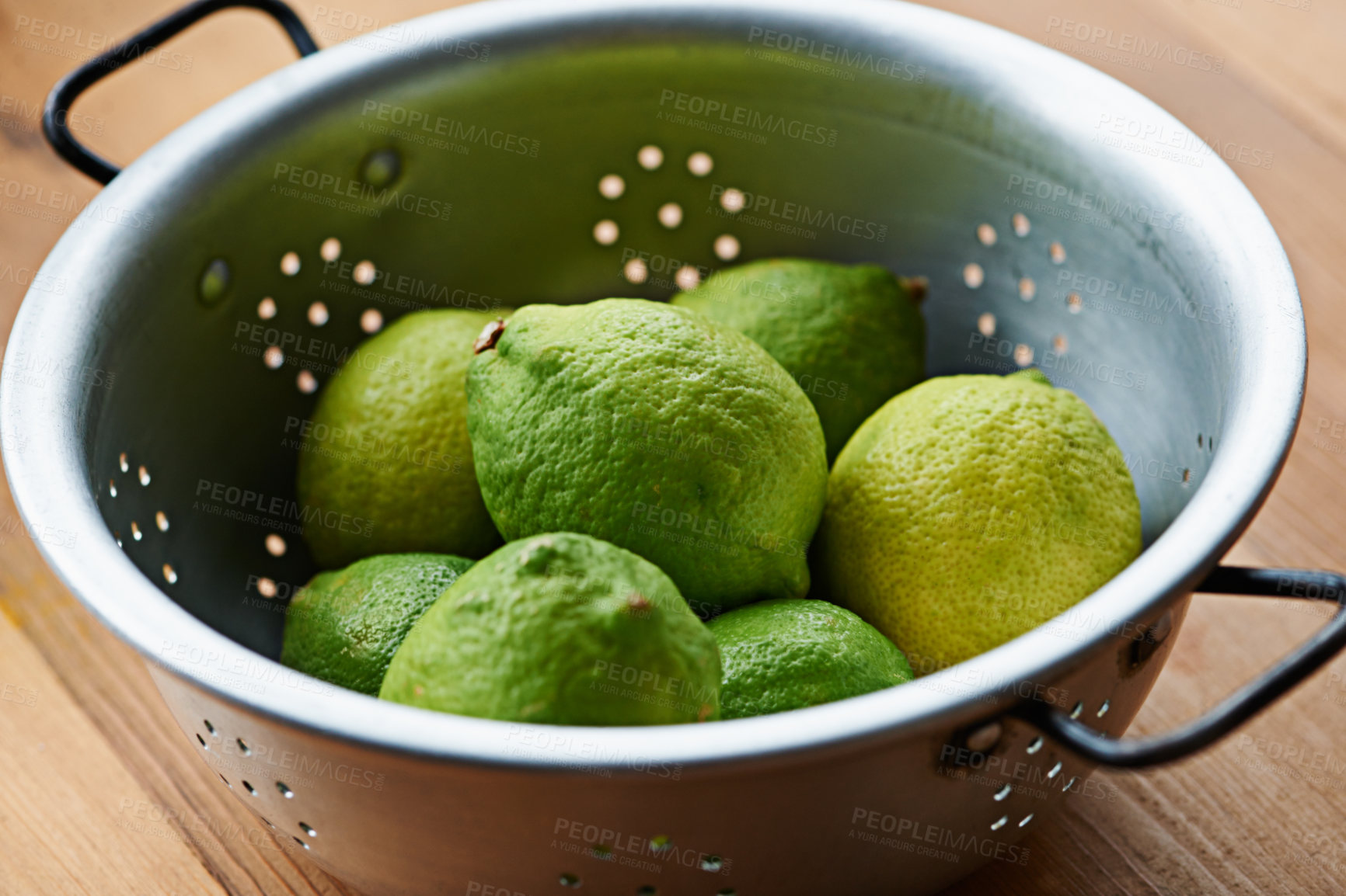 Buy stock photo Fruit, lime and healthy food for snack, nutrition and wellness with citrus for vitamin c or detox. Organic ingredients, fresh green produce with balance in diet, sweet or sour for juice or lemonade