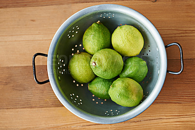 Buy stock photo Top view of fruit, lime and healthy food for snack, nutrition and wellness with citrus for vitamin c or detox. Organic ingredients, fresh green produce and balance in diet, sweet or sour for juice