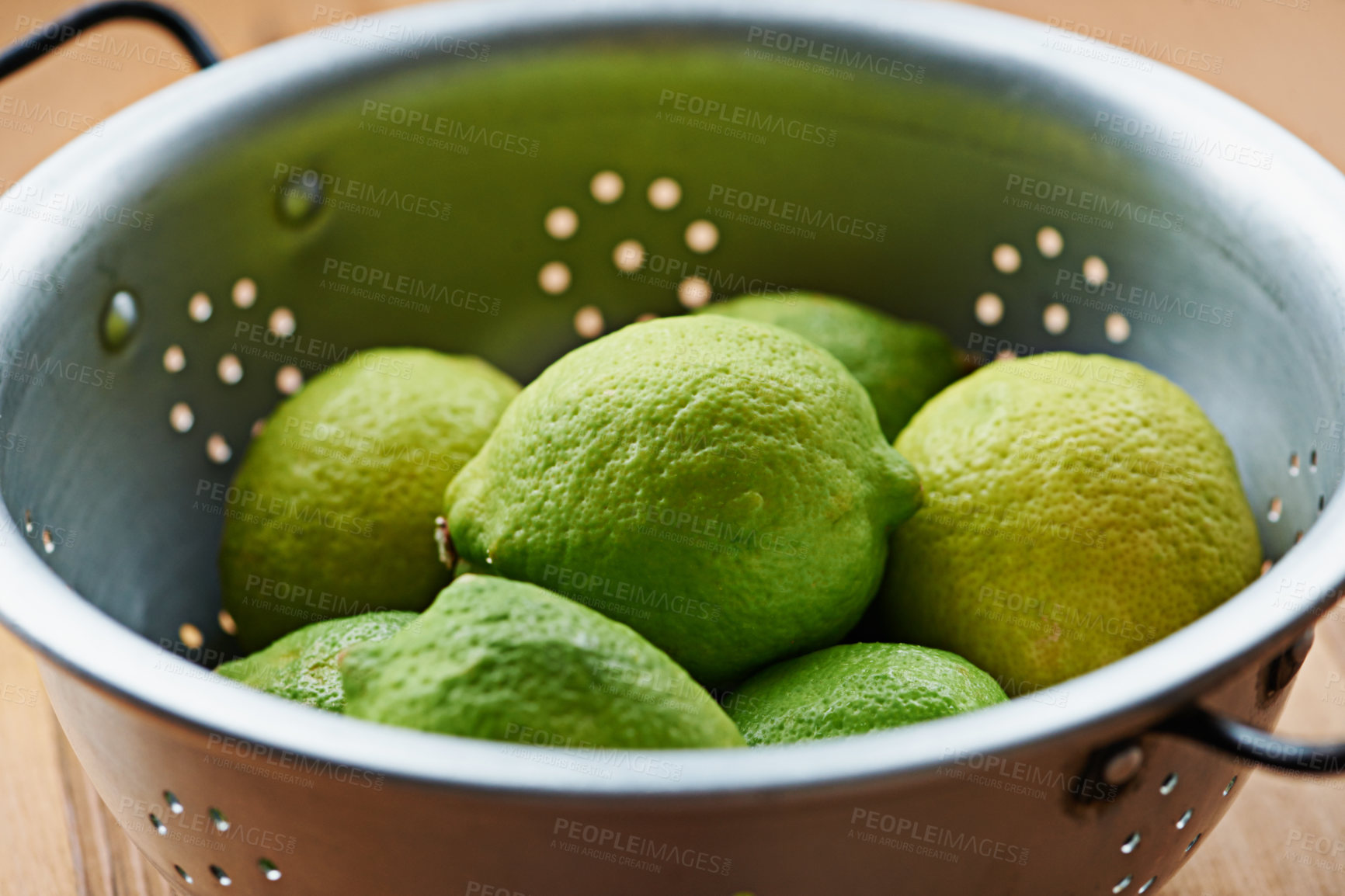 Buy stock photo Closeup of fruit, lime and healthy food for snack, nutrition and wellness with citrus for vitamin c or detox. Organic ingredients, fresh green produce and balance in diet, sweet or sour for juice