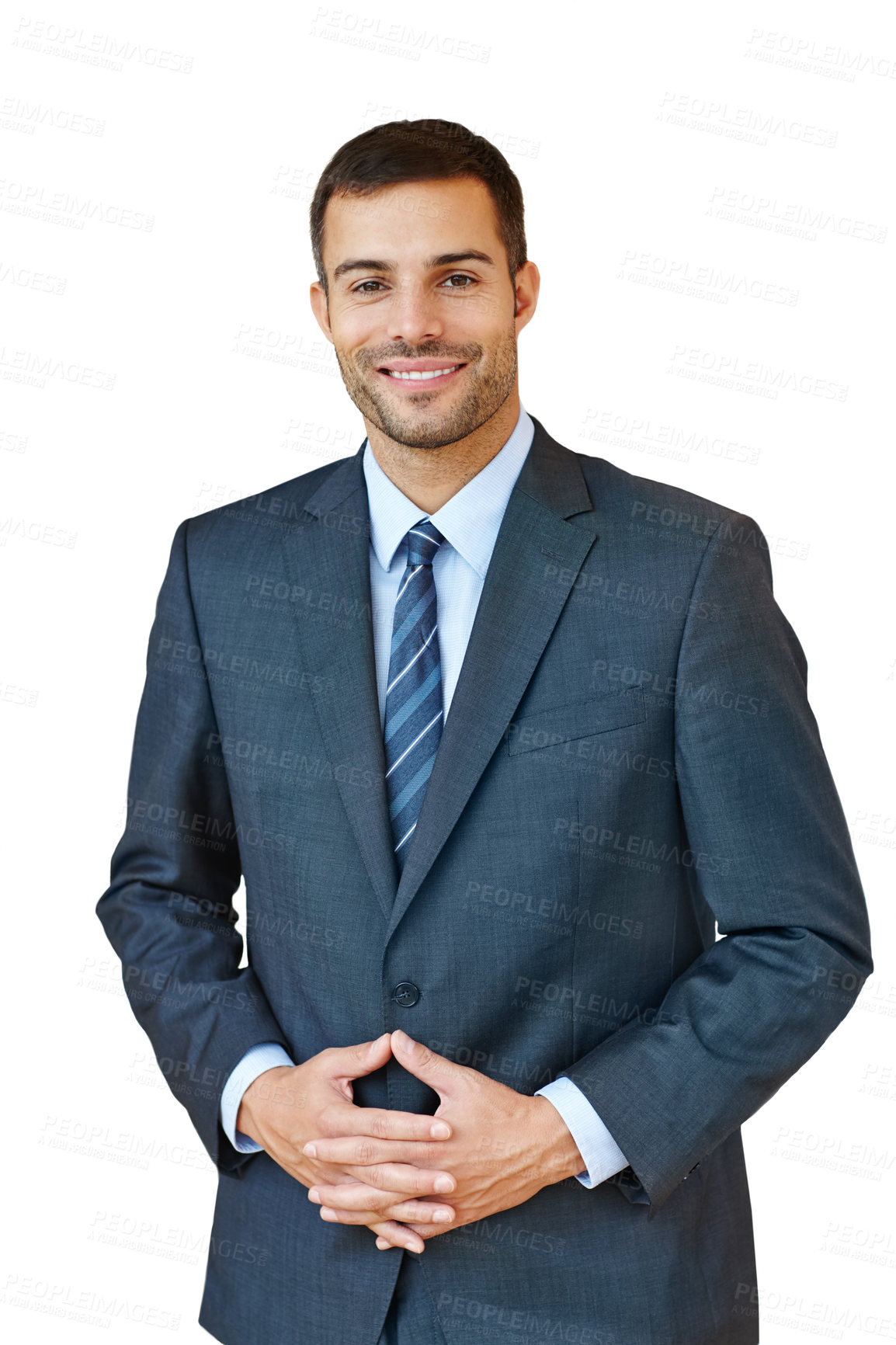 Buy stock photo Portrait, confident or businessman in studio for corporate company or job on white background. Face, happy and smile of professional entrepreneur, consultant and salesman in tie working for career