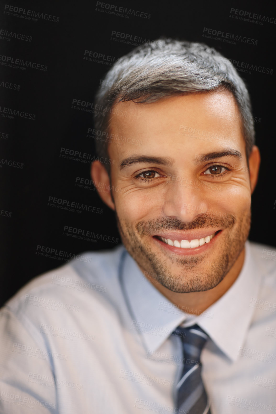 Buy stock photo Face, man and smile in portrait on black background as lawyer for career or job growth and opportunity with startup. Male employee, happy and satisfied with law firm as attorney or legal advisor