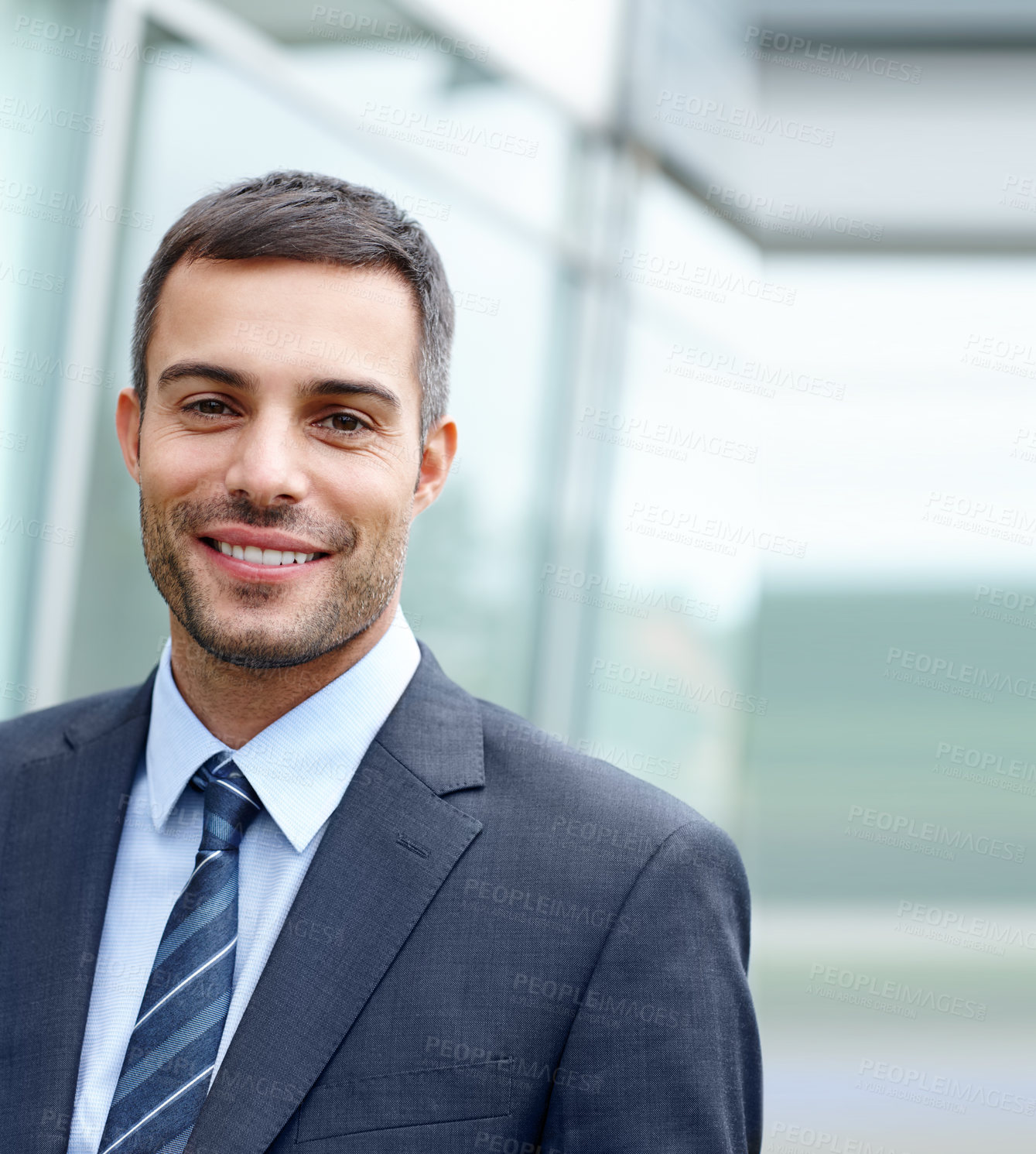 Buy stock photo Businessman, happy and portrait in office with smile for career, work and company or corporate job. Lawyer, face and professional in law firm for contract, clients and schedule or project with pride