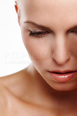Buy stock photo Beauty shot of a young blonde woman looking stressed
