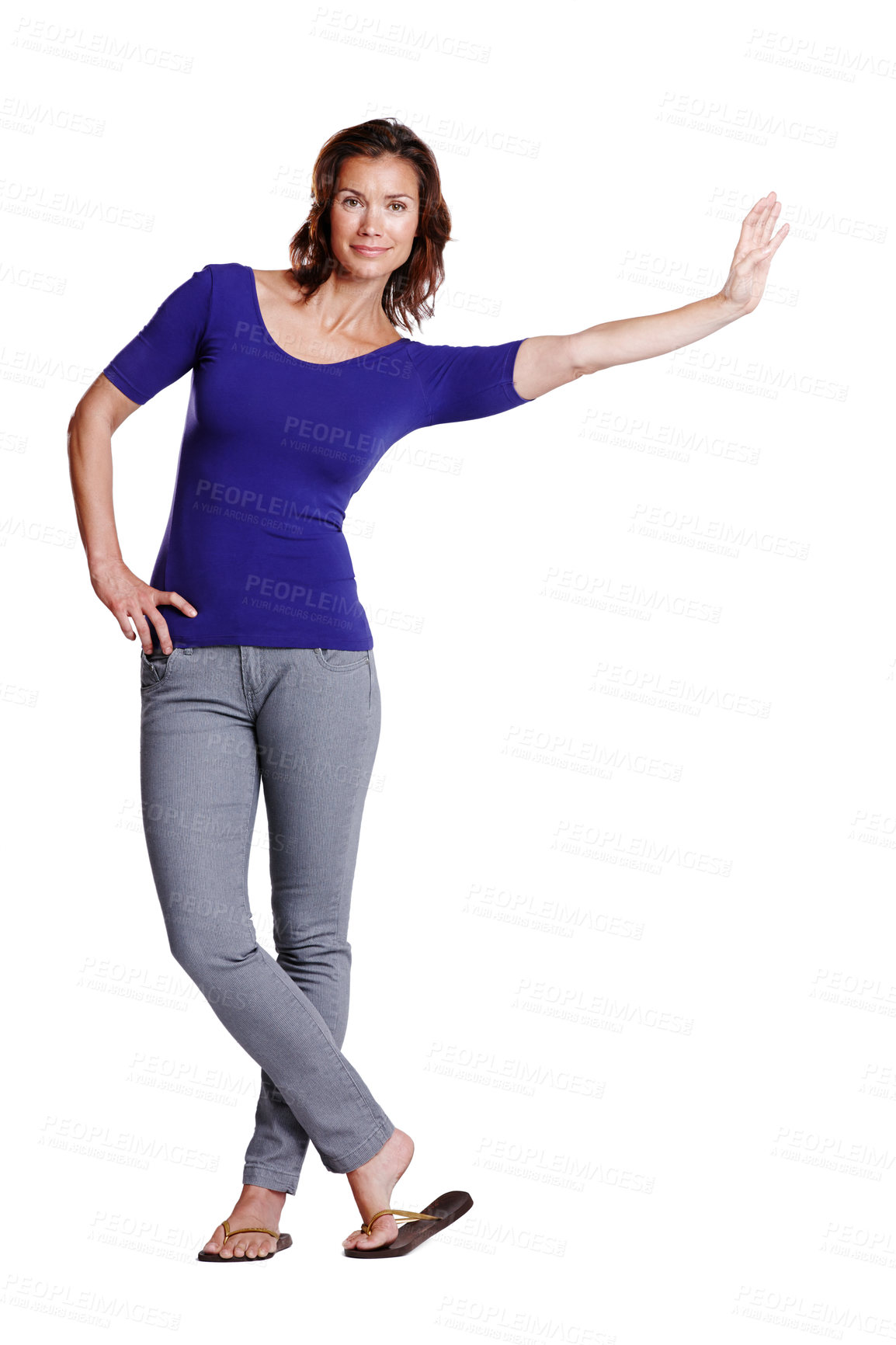 Buy stock photo Portrait, woman and leaning with confidence in studio for casual outfit, style and smile. Mock up space, female person or model and happiness by white background for fashion, comfort and trendy