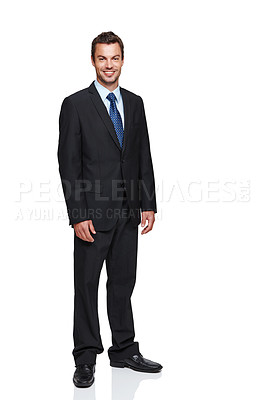 Buy stock photo Full length of a young businessman isolated on a white background