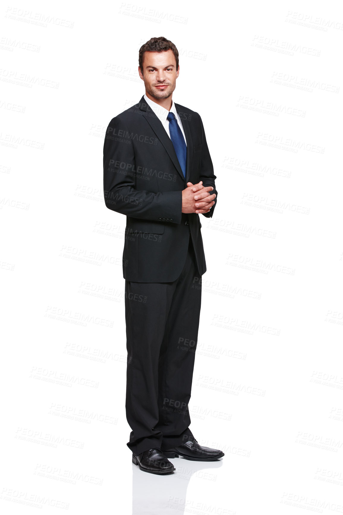 Buy stock photo Business man, portrait and confident in studio on white background for consulting, professional and career. Corporate lawyer, face and suit for law firm, justice and legal contract with acquisition