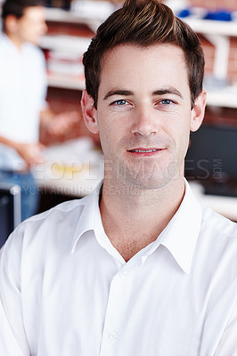 Buy stock photo Accounting, smile and portrait of business man in office for audit, finance or wealth management. Bookkeeping, face and financial with happy accountant in workplace for payroll or tax reporting